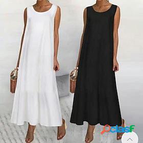Women's Maxi long Dress Shift Dress White Black Sleeveless