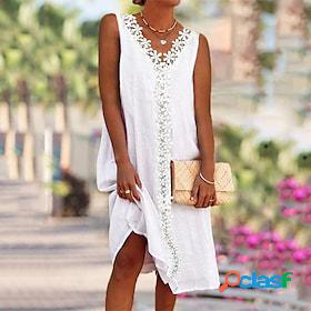 Women's Shift Dress Midi Dress White Gray Heart Sleeveless