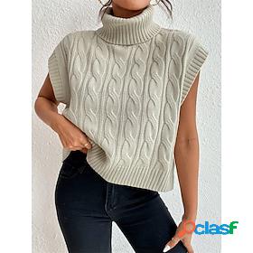 Women's Sweater Vest Jumper Waffle Knit Thin Turtleneck