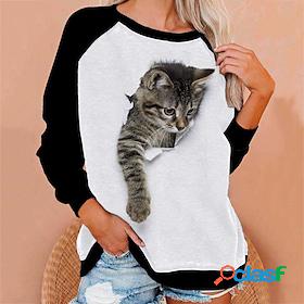 Women's Sweatshirt Pullover Basic Black Yellow Pink Cat