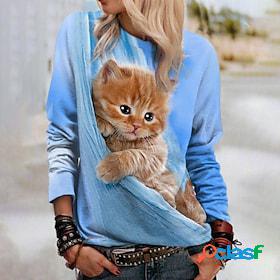 Women's Sweatshirt Pullover Basic Blue Cat Street Long