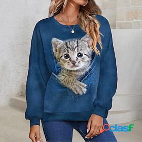 Women's Sweatshirt Pullover Basic Blue Purple Green Cat