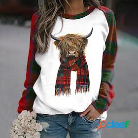 Women's Sweatshirt Pullover Basic Red Graphic Plaid Street