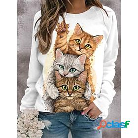 Women's Sweatshirt Pullover Basic White Cat Street Long