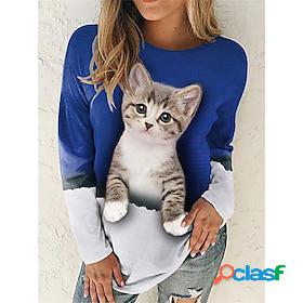 Women's T shirt Tee Blue Print Cat 3D Daily Weekend Long