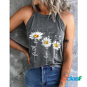 Women's Tank Top Black Red Brown Print Daisy Holiday Weekend