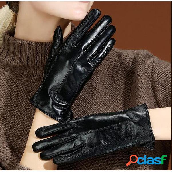 Women's autumn winter genuine leather glove thicken warm