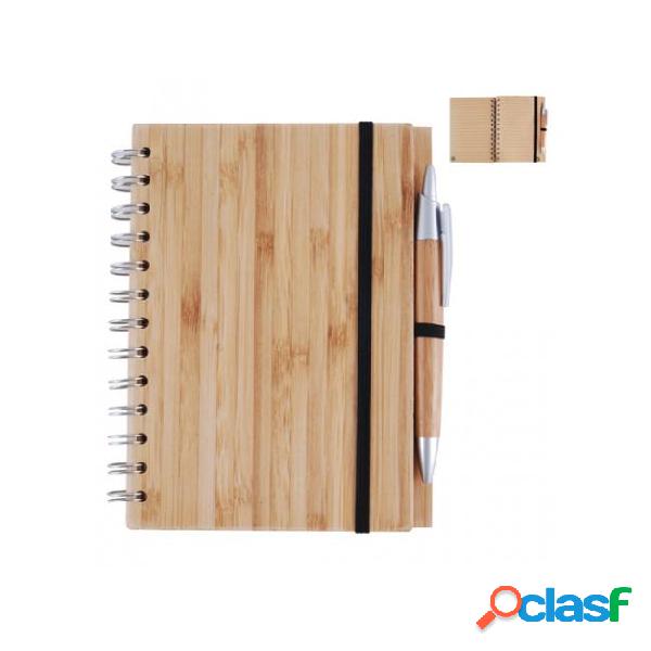 Wood bamboo cover notebook spiral notepad with pen 70 sheets