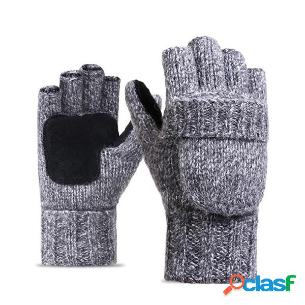 Wool knitted gloves, half finger flip, men and women winter,
