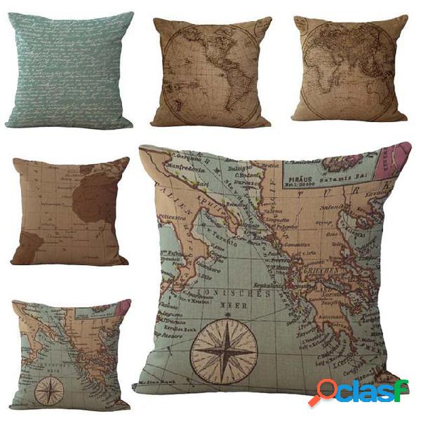 World map traveler pillow case cushion cover linen cotton