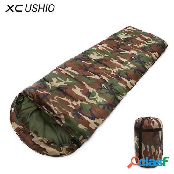Xc ushio camping camouflage envelope hooded sleeping bag