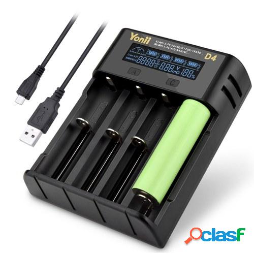 YONII D4 LCD 18650 Cargador de batería 4 ranuras para 18650