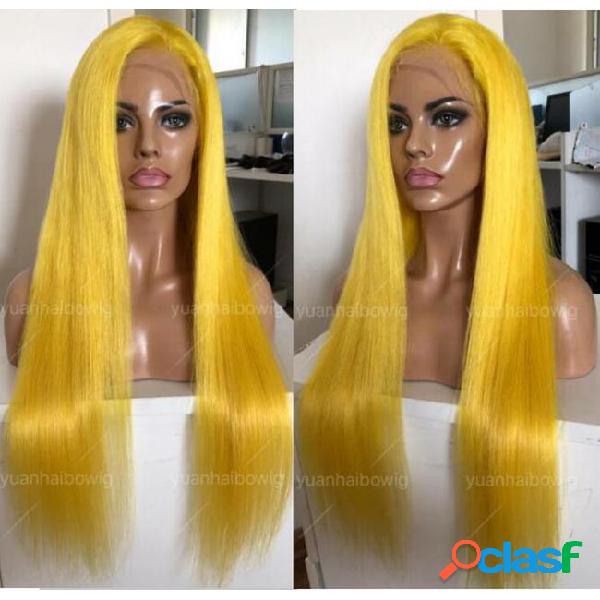 Yellow full lace wigs silky straight malaysian virgin remy