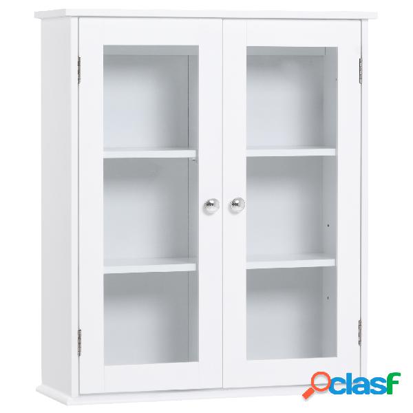 kleankin Armario de Pared Baño de 2 Puertas de Cristal