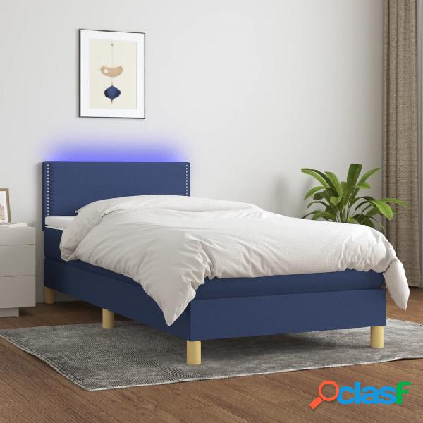 vidaXL Cama box spring con colchón y LED tela azul 90x200