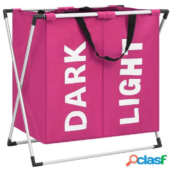 vidaXL Cesto separador de ropa sucia 2 secciones rosa