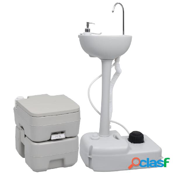 vidaXL Juego de inodoro con lavabo portátil para camping