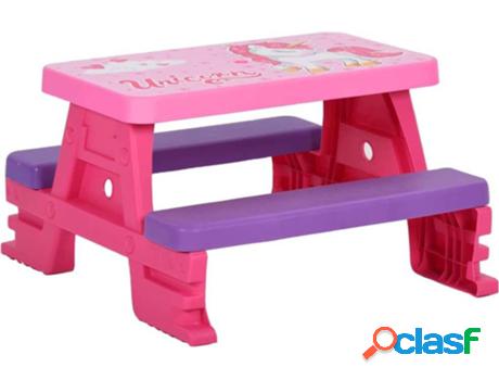 vidaXL Mesa de pícnic infantil con bancos rosa 79x69x42 cm