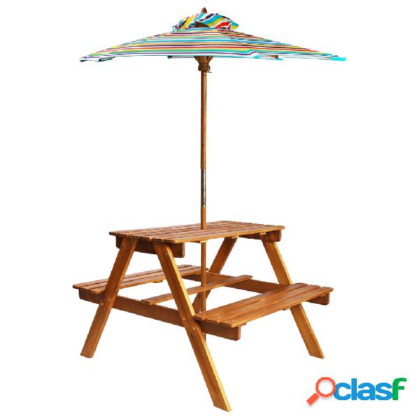 vidaXL Mesa de pícnic infantil y sombrilla acacia maciza