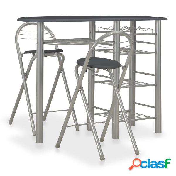 vidaXL Mesa y taburetes de cocina con estantes de madera y