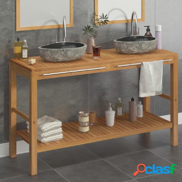 vidaXL Mueble tocador madera teca maciza con lavabos de