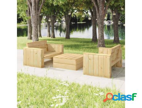 vidaXL Set de muebles de jardín 3 pzas madera maciza pino