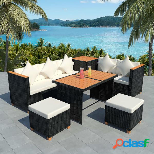 vidaXL Set muebles de jardín 7 piezas y cojines ratán